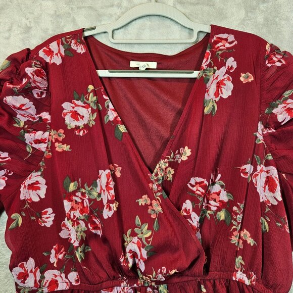 Maurices Floral Burgundy Peplum Blouse XXL Career Feminine peplum office floral - Picture 5 of 14